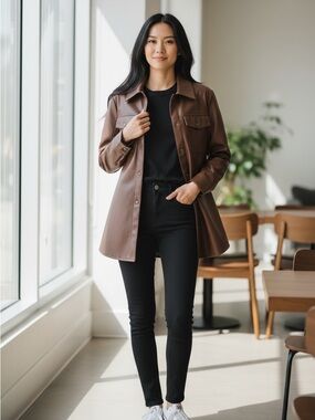 Steve Madden Oversized Faux Leather Shacket in Brown / Size Small